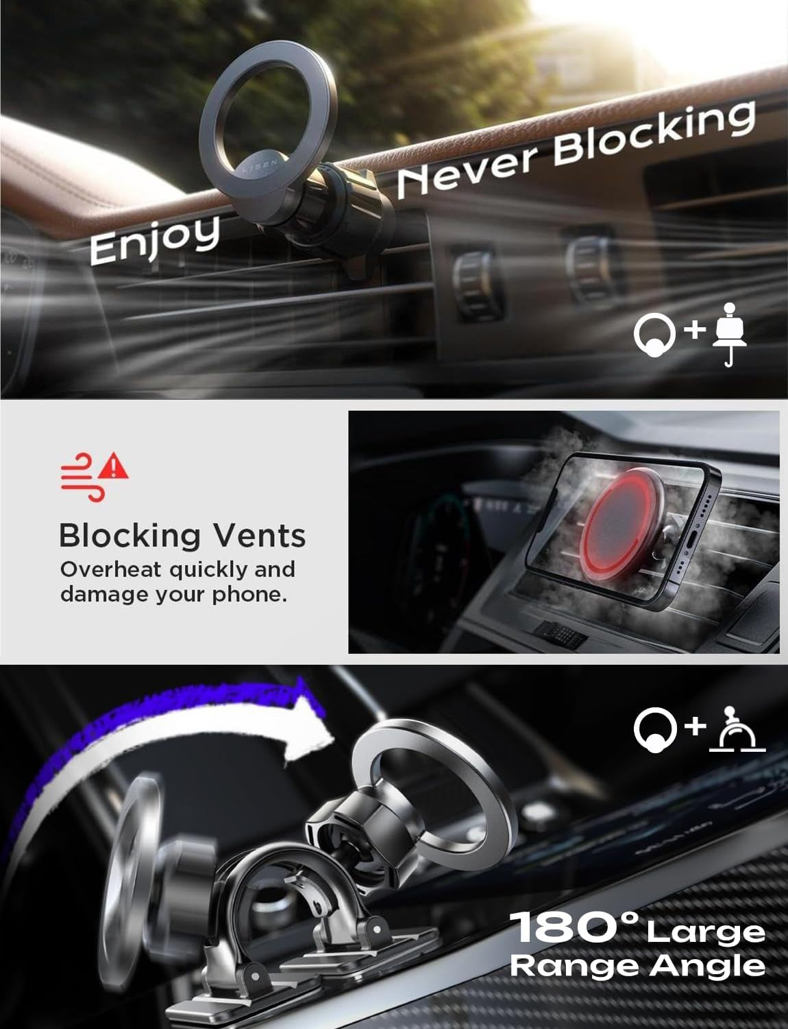 Magnetic Phone Holder for Car, Magsafe Car Mount for Iphone 17 Car Accessories for Men Women Gifts for Christmas [95% Increase Magnet] Car Vent Phone Mount RV Truck Mat Fit GPS Iphone 17 Pro Max