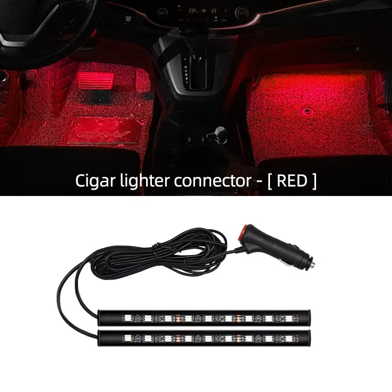 Car Neon Light Foot Light LED Interior Decoration Backlight Cigarette Lighter USB Atmosphere Lamp Vehicle Accessories