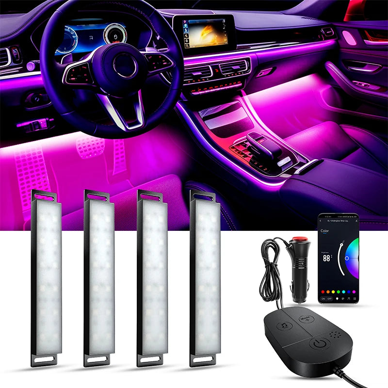 Car Interior Ambient Foot Well Light in Car APP Control Neon LED down Car Light for Car inside Ambient Lighting Auto Neon Lights